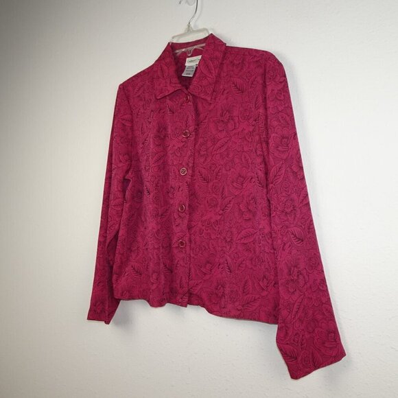 Coldwater Creek Button Up Top Women's Petite Size PL Pink Floral Textured - Picture 3 of 7